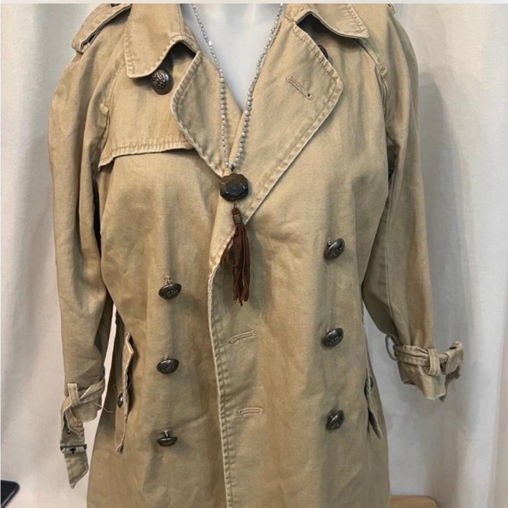 Free People Tan Double-Breasted Trench Coat - Picture 2 of 8